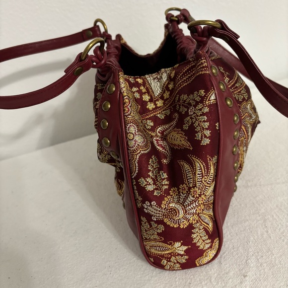 Isabella Fiore Leather & Tapestry Small Shoulder or Handbag With Studs Detail - Picture 15 of 16